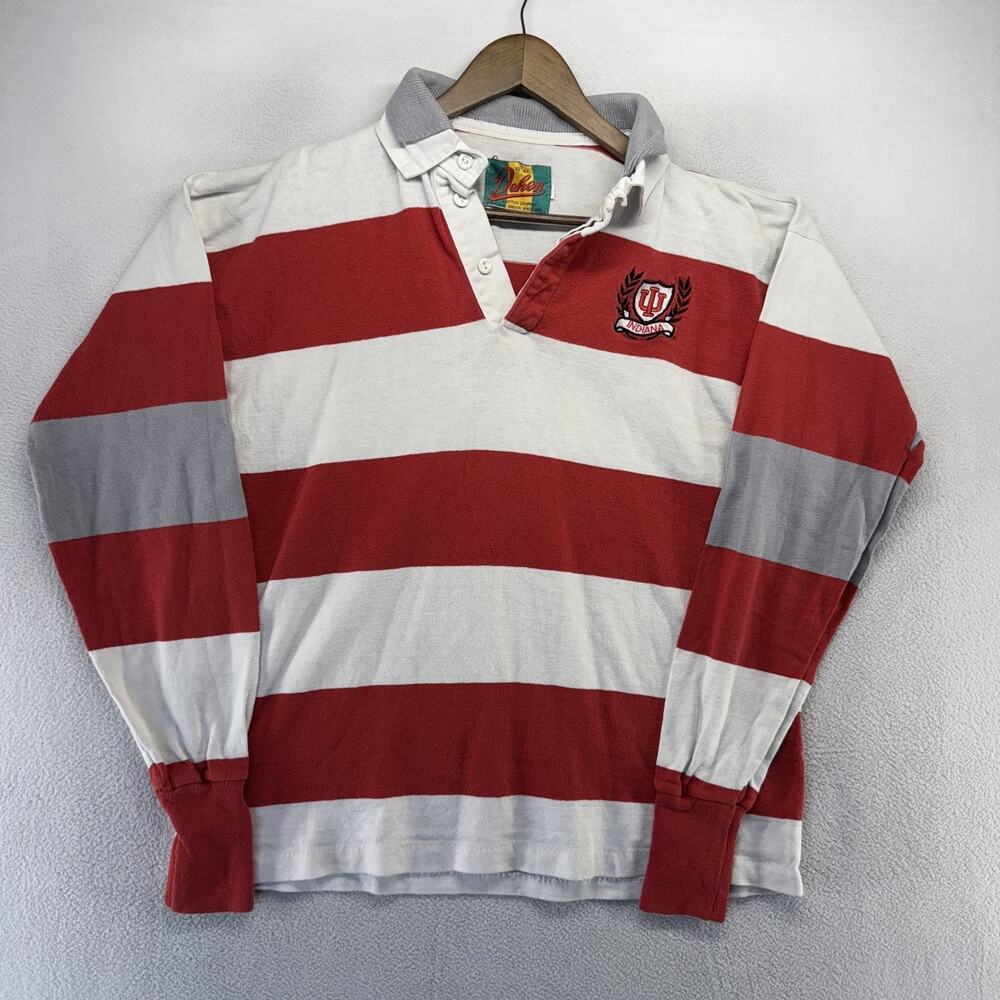 Vintage University Of Indiana Rugby Shirt men's Large Red White Colorblock 90s
